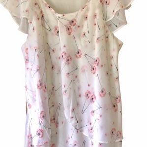 Roz & Ali White Layered Pink Dandelion Graphic Top